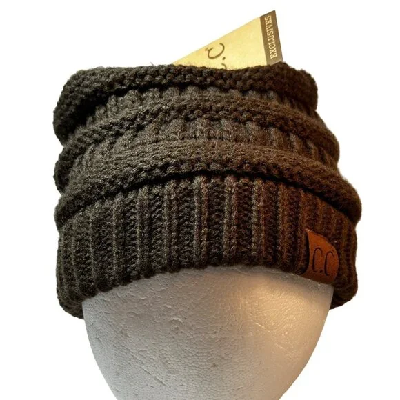 C.C Exclusives Brown Knit Beanie Ski Hat For Adults NWT - Picture 2 of 5
